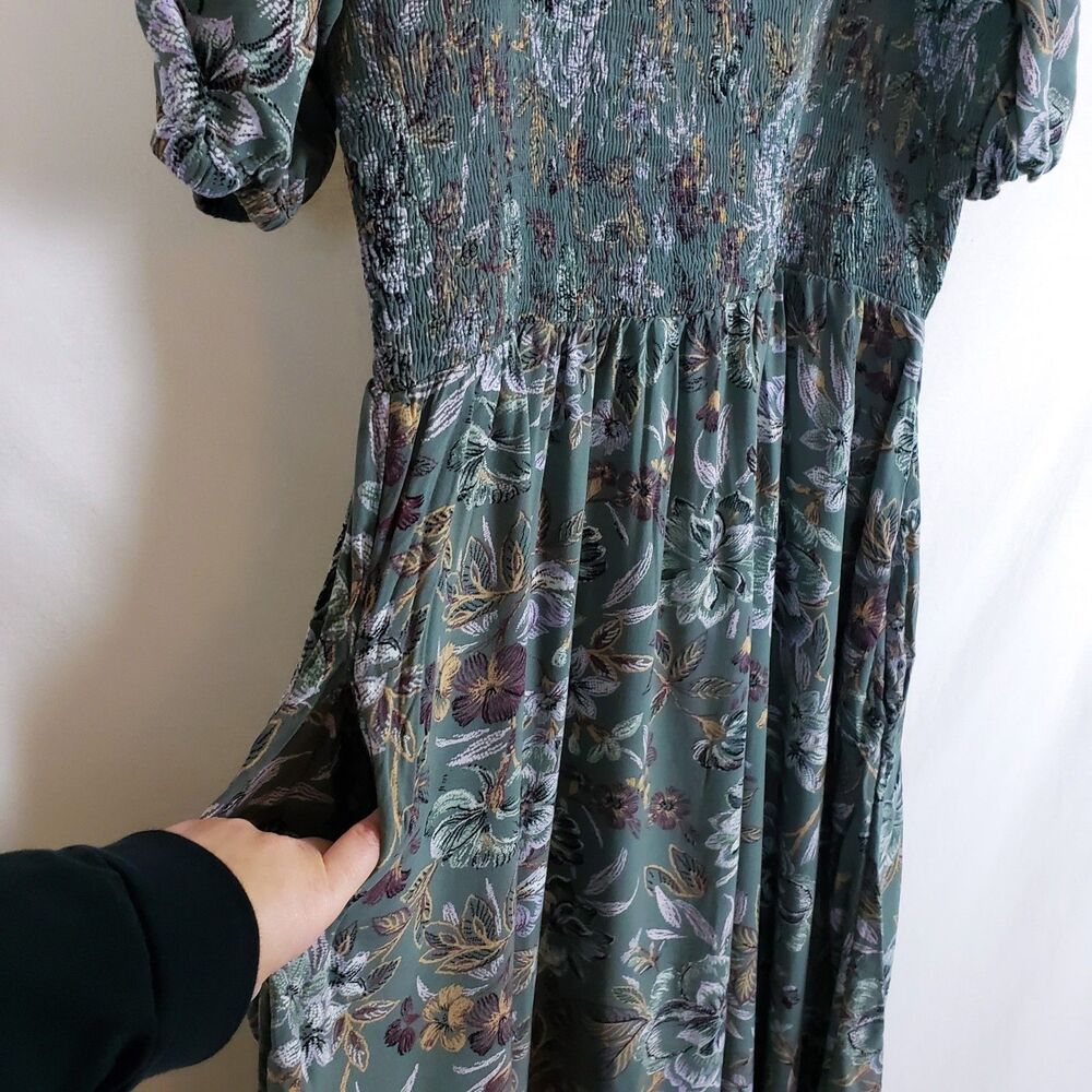 Sage Green Milkmaid Midi Dress Womens L? Cottage Romantic Prairie Garden - Picture 6 of 8